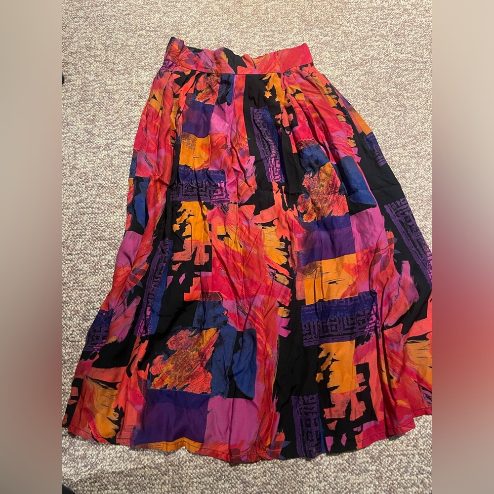 VINTAGE Colourful Printed A-Line Skirt-Made in CANADA